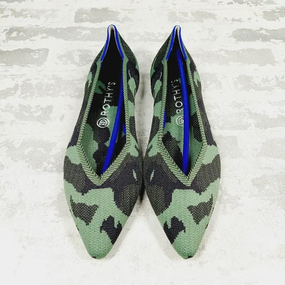 New Rothy’s The Point Olive Camo Slip On Ballet Flat Shoes W80